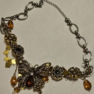 Gold and Silver Butterfly Charm Necklace